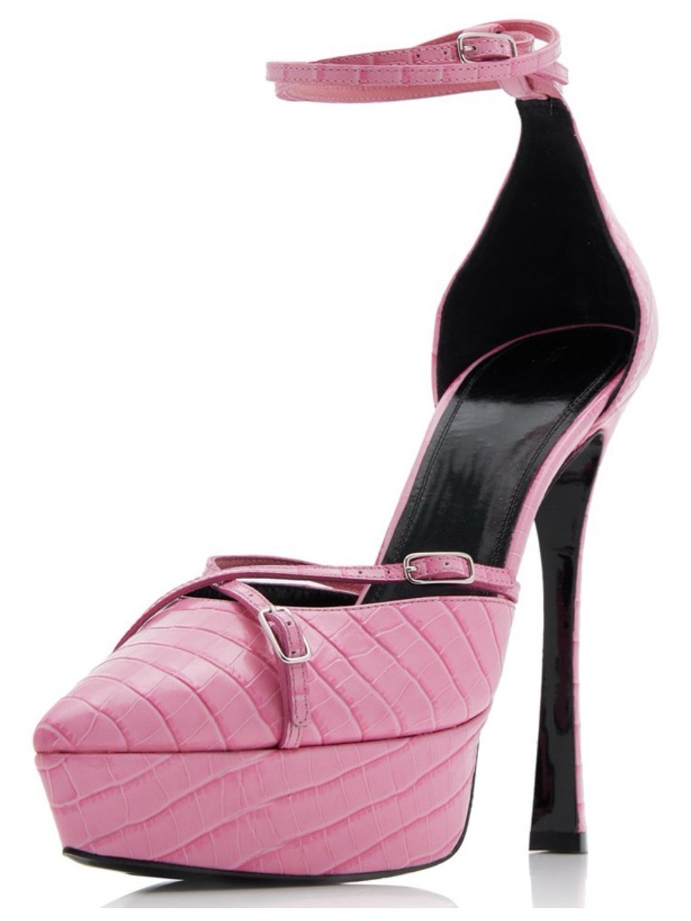 NEW Arielle Baron Pink Croco Embossed Heels Ankle Strap Platform Pumps size 11